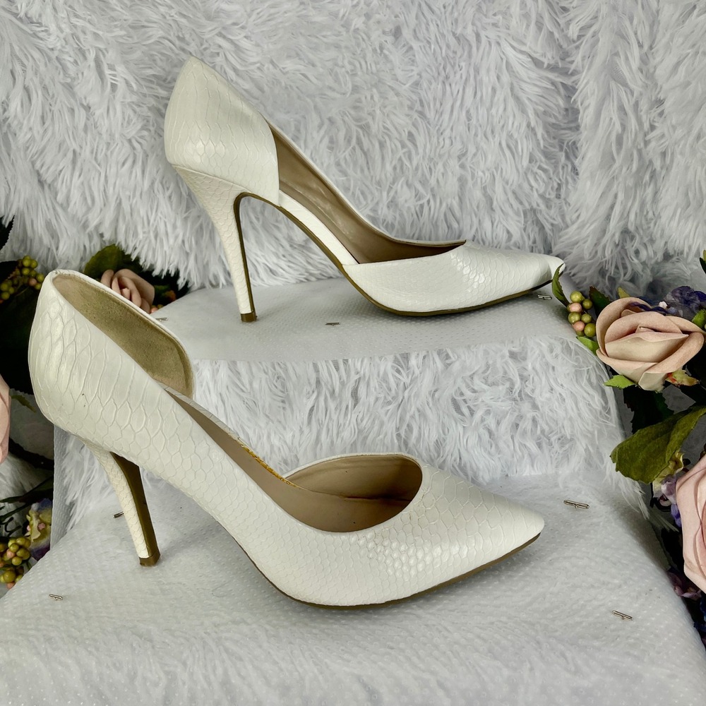 Juicy Couture Pumps Womens 10 White Faux Leather Snakeskin D'Orsay Stiletto Heel